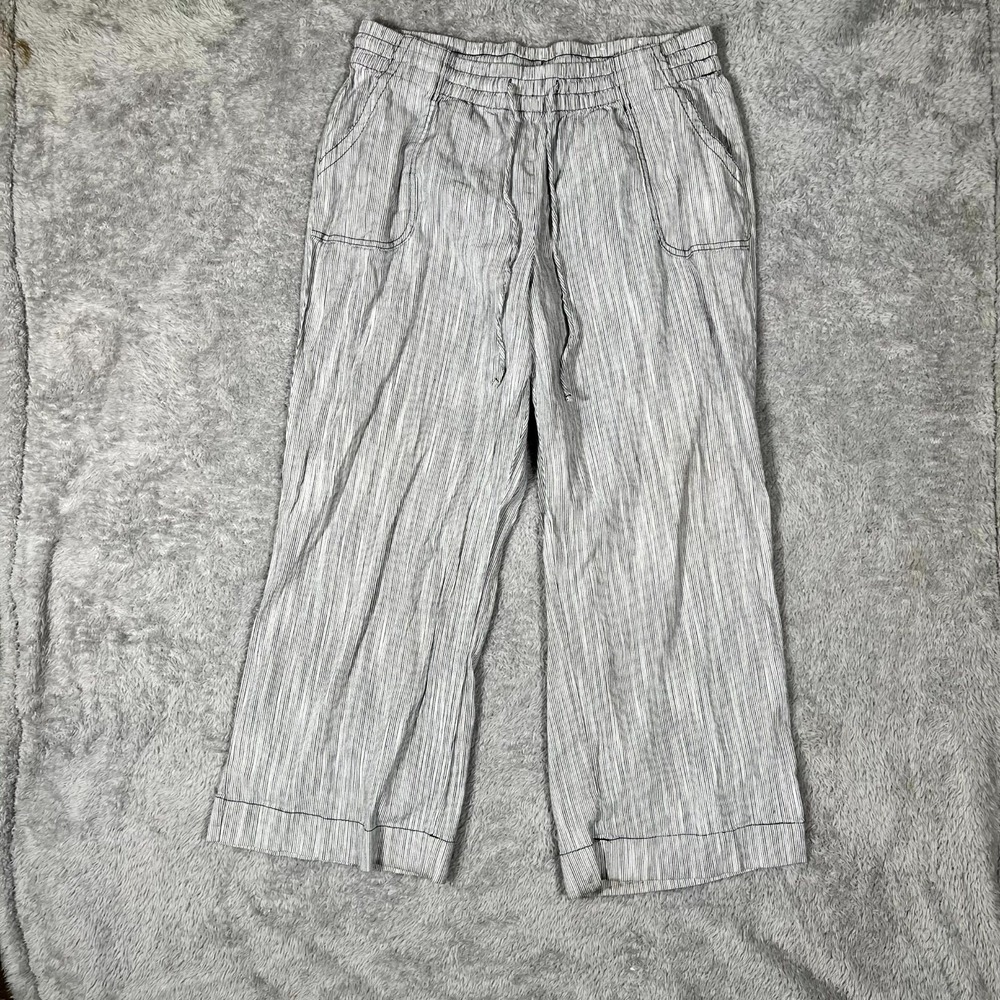 Lane Bryant Pants Womens 16 Black White Striped Cotton Linen Wide Leg Drawstring